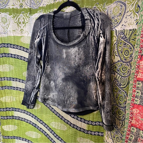 Rare Y2K Isabel de Pedro Black Distressed Trees Print Top/ Skirt Set Size 6/8 - Picture 7 of 16